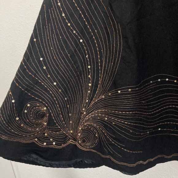 Carole Little Skirt Womens 14 Black Linen Rayon Midi Sequin Embroidered Lined - Picture 4 of 14